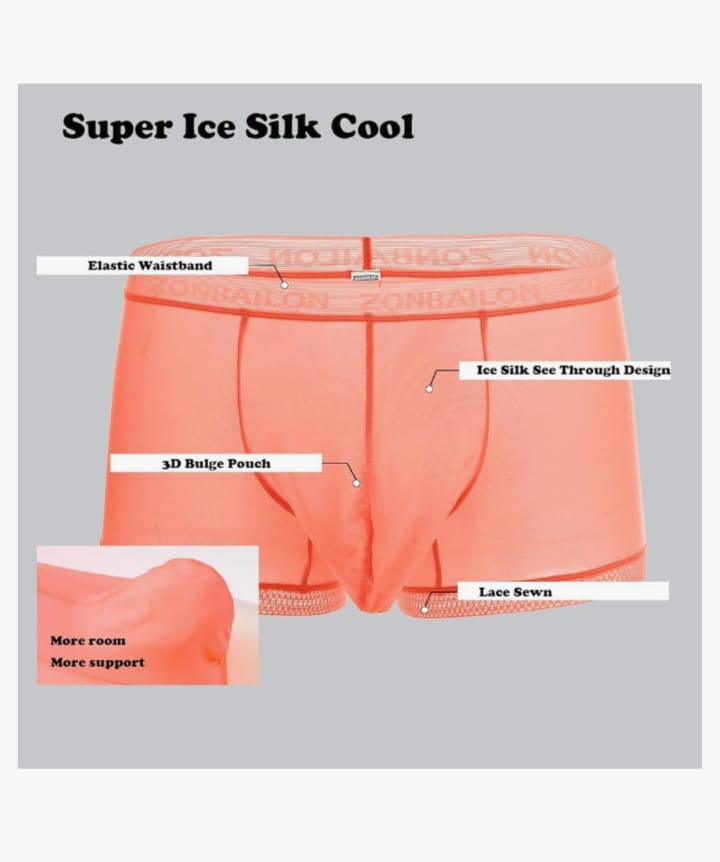 Men's Breathable Ice Silk Men's Boxer Briefs See-Through Underwear Trunk Transparent Stretch